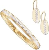10k Two Tone Bangle and Dangle Earrings Boxed Set