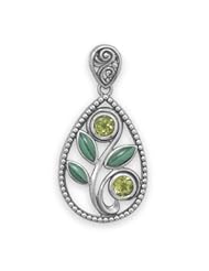 Malachite and Peridot Pendant 925 Sterling Silver
