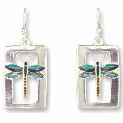 Framed Dragonfly Sterling Silver and Enamel Earrings by Zarah