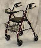 ^STANDARD DELUXE ROLLATOR WITH CURVED BACK. BURGUNDY COLOR. 250LBS WEIGHT CAPACITY. WHEELS: 6 NON-MA