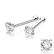 14k White Gold Nose Bone with Clear CZ / Prong Setting, 3mm - Sold Individually