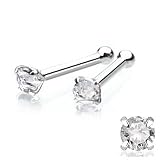 14k White Gold Nose Bone with Clear CZ / Prong Setting, 1.5mm - Sold Individually