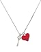 Small Clear AB Swarovski Crystals Oval Key and Red Heart Charm Necklace