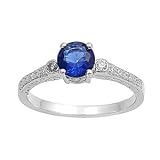 Sterling Silver Ring - Clear CZ - Round Blue Sapphire - Prong Set - 7 mm x 2 mm, Sizes 4-9