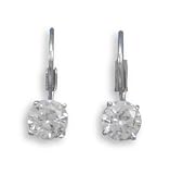 Rhodium Plated Lever Back Earrings with 6mm Round CZ