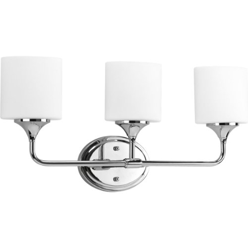 Progress Lighting P2803-15 3-Light Bath with Etched White Oval Shaped Glass Shades, Polished Chrome