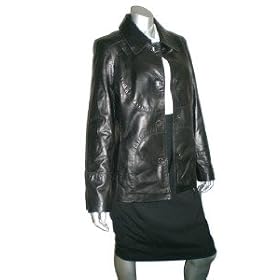 Buy Anne Klein Logo Twist Stitched Leather Jacket by Anne Kline