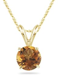 1.60 Cts of 8 mm AAA Round Citrine Solitaire Pendant in 14K Yellow Gold