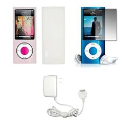 Premium Clear Soft Silicone Gel Skin Cover Case + Crystal Clear LCD Screen Protector + Wall Home/Travel Charger for Apple iPod Nano 5G, 5th Generation