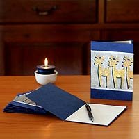 NOVICA Environmental holiday greeting cards, 'Twilight Reindeer' (set of 8)