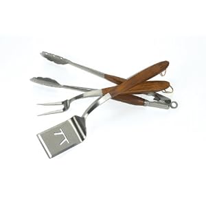 Outset QJ00 Jackson 3-Piece Stainless-Steel Barbecue Tool Set with Rosewood Handles by