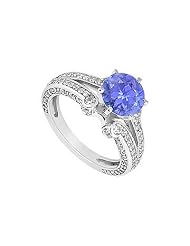 Tanzanite and Diamond Engagement Ring : 14k White Gold - 1.00 Ct Tgw by 