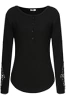Meaneor Women's Long Sleeve Shirt Casual Lace Blouse Loose Cotton Tops T Shirt