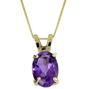 14k Solid Gold 18 Necklace with Oval Amethyst Pendant by
