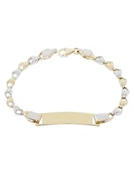 14k Yellow and White Gold, Modern Heart Link ID Kids Children Bracelet 6mm Wide