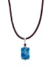 Necklace - N7 - Genuine Blue Lace Agate Semi Precious Gemstone and Fire-Polished Glass Bead hung on Brown Velvety Flock Cord + 2" Extension Chain ~ Rectangle