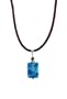 Necklace - N7 - Genuine Blue Lace Agate Semi Precious Gemstone and Fire-Polished Glass Bead hung on Brown Velvety Flock Cord + 2" Extension Chain ~ Rectangle
