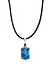 Necklace - N7 - Genuine Blue Lace Agate Semi Precious Gemstone and Fire-Polished Glass Bead hung on Brown Velvety Flock Cord + 2" Extension Chain ~ Rectangle