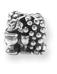 Antiqued Grapes and Wine Glasses Silver Charm for 3mm Charm Bracelets