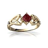 14K Yellow Gold Square Genuine Ruby Celtic Knot Ring