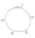 .925 Sterling Silver Flower Charm Ankle Bracelet Anklet