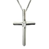 14K White Gold Vintage Cross Pendant Necklace with Marquise Diamond