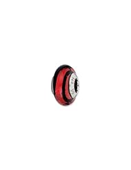 Sterling Silver Red/Black Stripes Italian Murano Charm