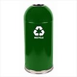 IMAGE OF Metal Series 15 Gallon Open Dometop Recycling Container with Galvanized Liner and Recycle Logo Color: Green
