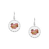 Earring Circle Charm Princess Crowned Pink Heart