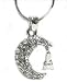 Beautiful Ice Crystal Cresent Moon and Eiffel Tower Dangle Charm Necklace Silver Tone