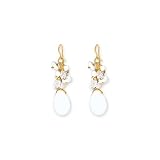 14K Gold Plated White Agate and Crystal Earrings