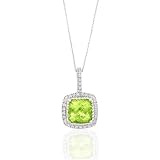 BRILLIANT 3.38 CT PERIDOT AND DIAMOND 14K WHITE GOLD PENDANT