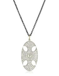 Mizuki Silver and Diamond Oval Shield Medallion Necklace