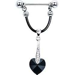 Handcrafted Jet Black Austrian Heart Dangle Nipple Ring MADE WITH SWAROVSKI ELEMENTS