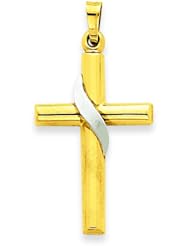 14K Two Tone Gold Cross Charm Pendant Religious