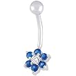 14K White Gold .06 ct tw Diamond Blue Sapphire Flower Belly Ring