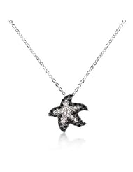 Alexander James White Gold Rhodium and Black Rhodium CZ Starfish Pendant with 18 Inch Chain Included in Tutone