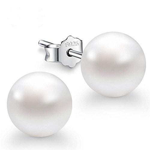 Feramox Sterling Silver Freshwater Pearl Earrings Round Ball Studs for Women Girls