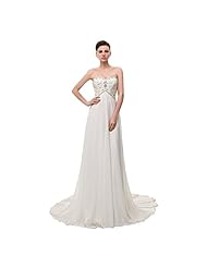 Sweetheart Beaded  Lace-Up Chiffon/Satin Sheath Wedding Party Dress  with a Chapel Train  With Rhinestones