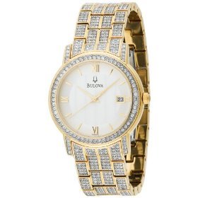 Bulova #98B009 Men's Iced Out Crystal Accented Watch