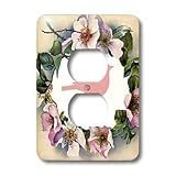 Florene Victorian Images - Pink Bird Silhouette With Flowered Wreath - Light Switch Covers - 2 plug outlet cover