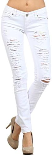 Machine Jeans Destroyed Solid Denims White Cotton Skinny Jeans Size 1