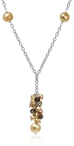 Sterling Silver "Y" Necklace w/ Smoky Quartz, Citrine & 4-10mm Dyed Golden Champagne Freshwater Cultured Pearls