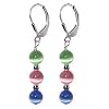 Sterling Silver Multicolor Cat Eye Leverback 1.25" Long Dangle Earrings