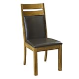 Set of 2 Dining Chairs with Leatherette Upholstery in Medium Oak Finish