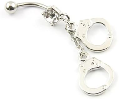 Buyinhouse Belly Button Ring 316L Surgical Steel 14 Guage Navel Belly Button Ring Bar - Silver Handcuffs Style