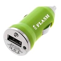 iFlash® Mini USB Car Charger Vehicle Power Adapter - Green Color for Apple iPhone 4 / 4S, Support Motorola Droid X ; BlackBerry Bold 9780, Style 9670, Curve 3G 9330, Curve 3G 9300, Torch 9800, Pearl 3G 9100 9105 etc