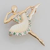 14K Yellow & White Gold Mother Of Pearl, Emerald & Diamond Ballerina Brooch - OldCities Estate Jewelry