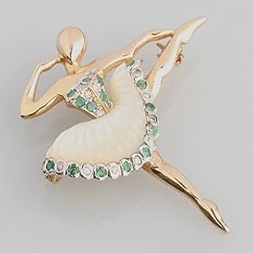 14K Yellow and White Gold Mother Of Pearl, Emerald and Diamond Ballerina... by 