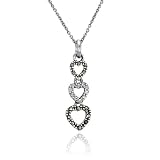 Sterling Silver Marcasite and Crystal Triple Heart Linear Pendant, 18